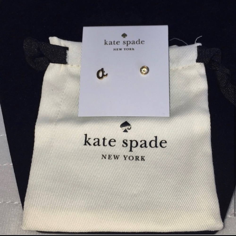 Kate Spade ♠️ New York One In A Million “a” Set Clear/Gold Stud Earrings NWT